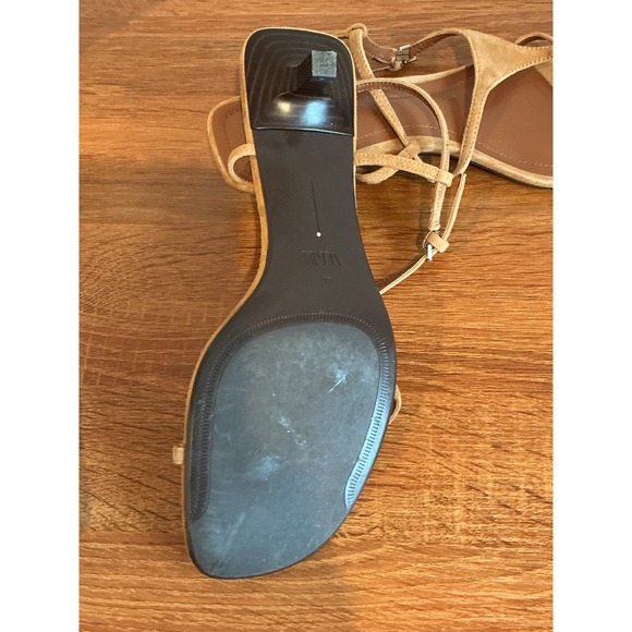 Zara sandals Womens size 40 suede kitten heels brown Sling Back straps $109 - Picture 6 of 6